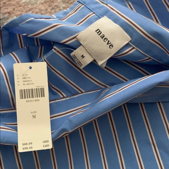 NWT Anthropologie Maeve Mock-Neck Asymmetric Striped Muscle Top Blue Sz M - Picture 4 of 11